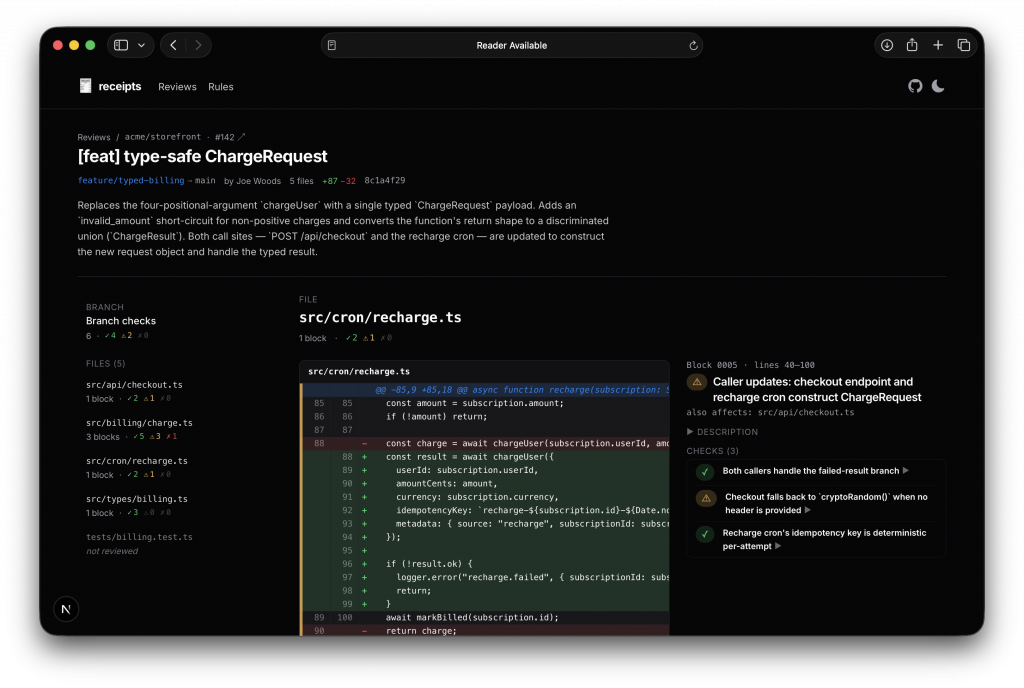 A screenshot of a web interface showing an annotated code diff viewer.