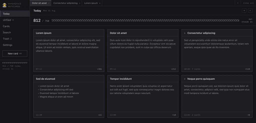 A screenshot of a grid of six card-like objects.